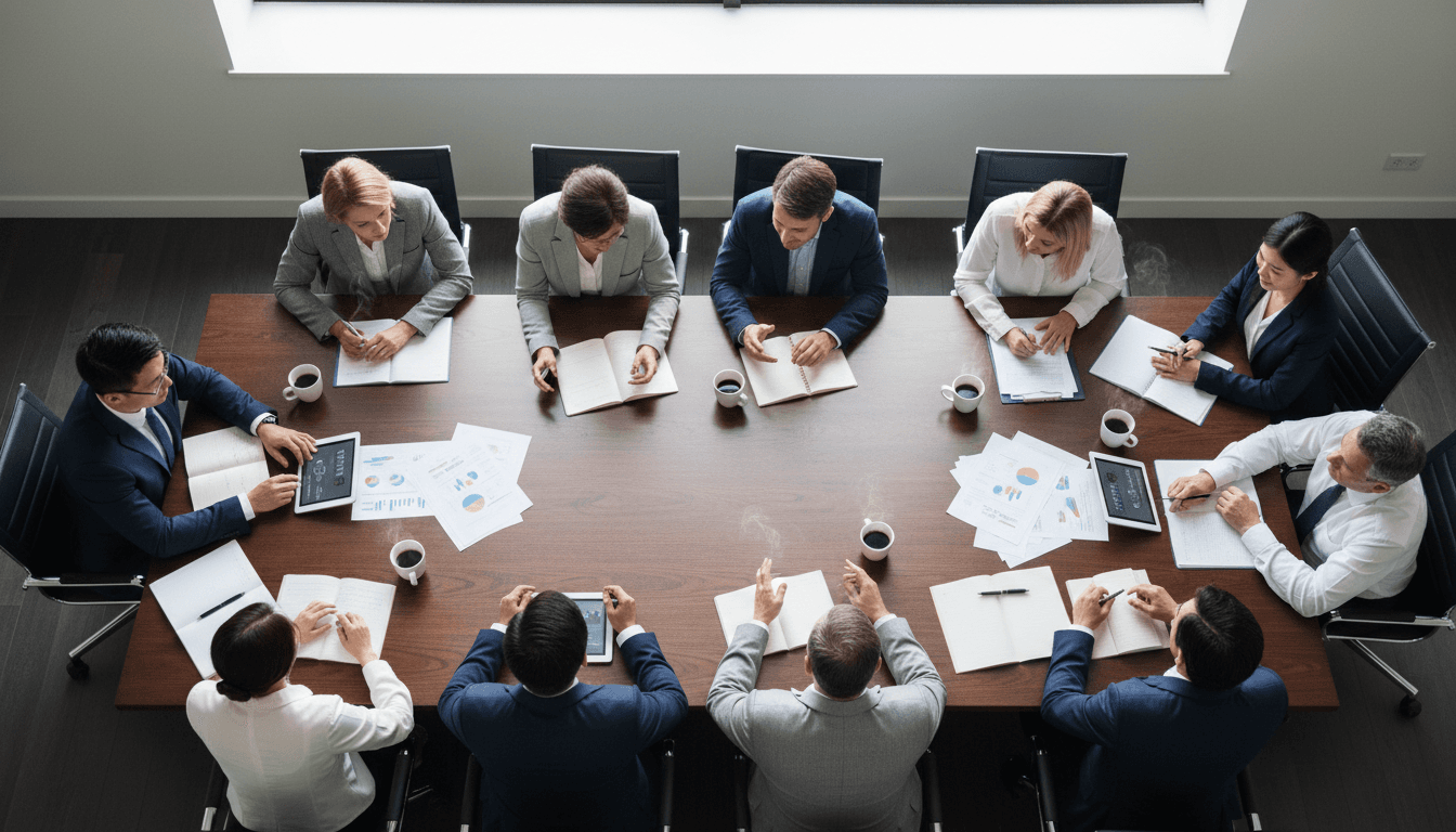 Professionals collaborating in a structured meeting environment
